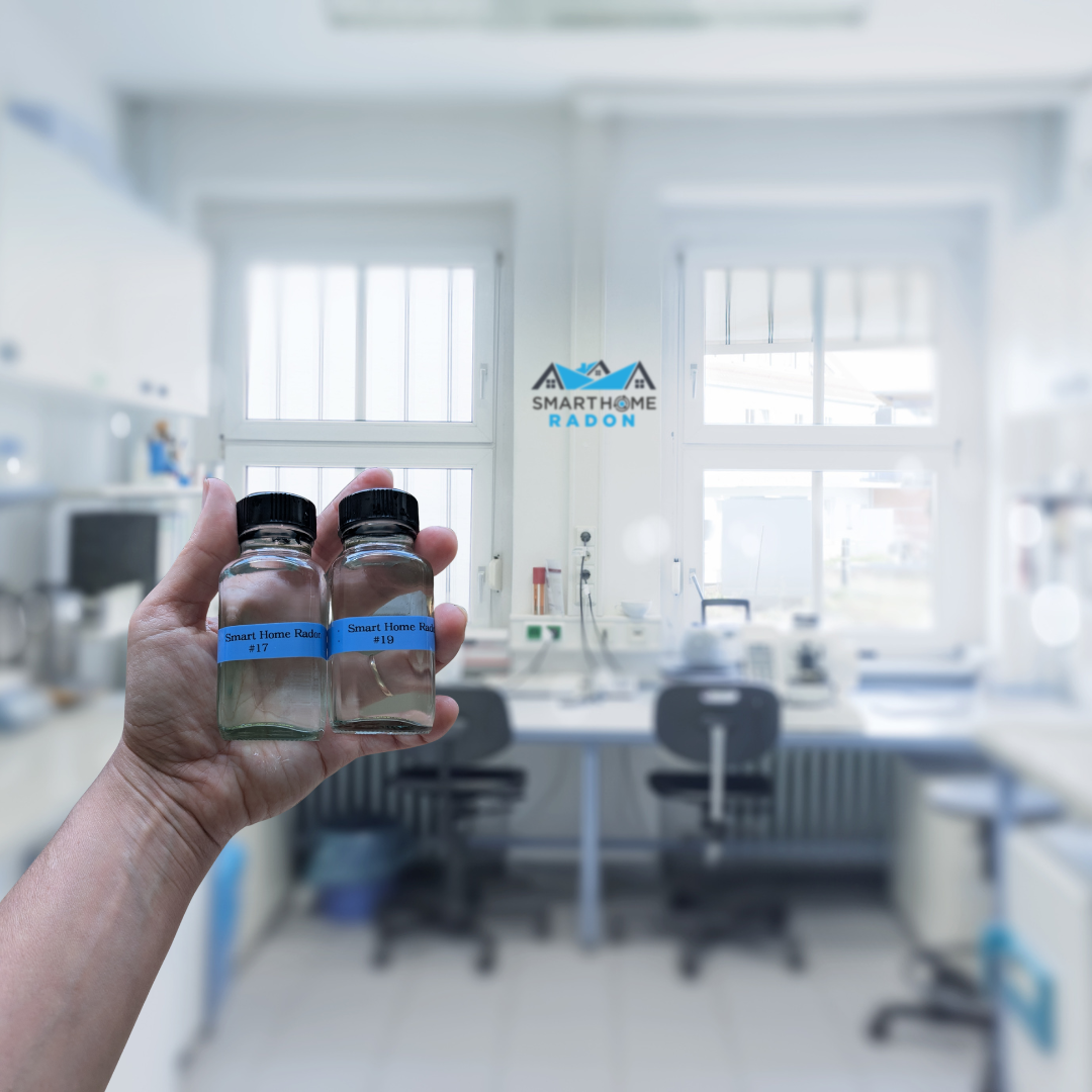 Smart Home Radon water sample collection vials being held in professional laboratory